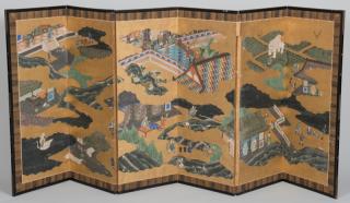 Appraisal: Japanese Gold Leaf Screen Edo period Japanese -panel narrative screen