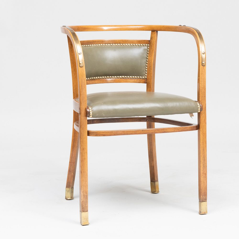 Appraisal: Otto Wagner Brass-Mounted Birch and Leather 'Thonet ' Armchair for