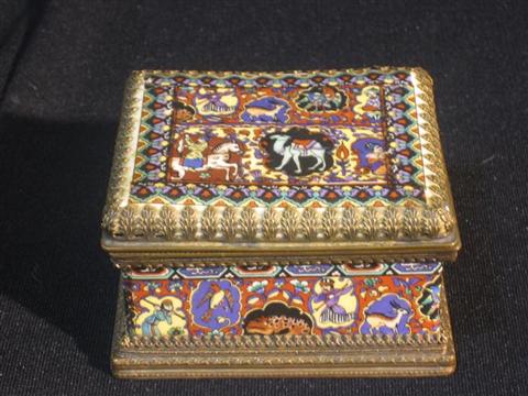 Appraisal: GILT-BRONZE-MOUNTED POCELAIN BOX Finely painted with a Moorish design of