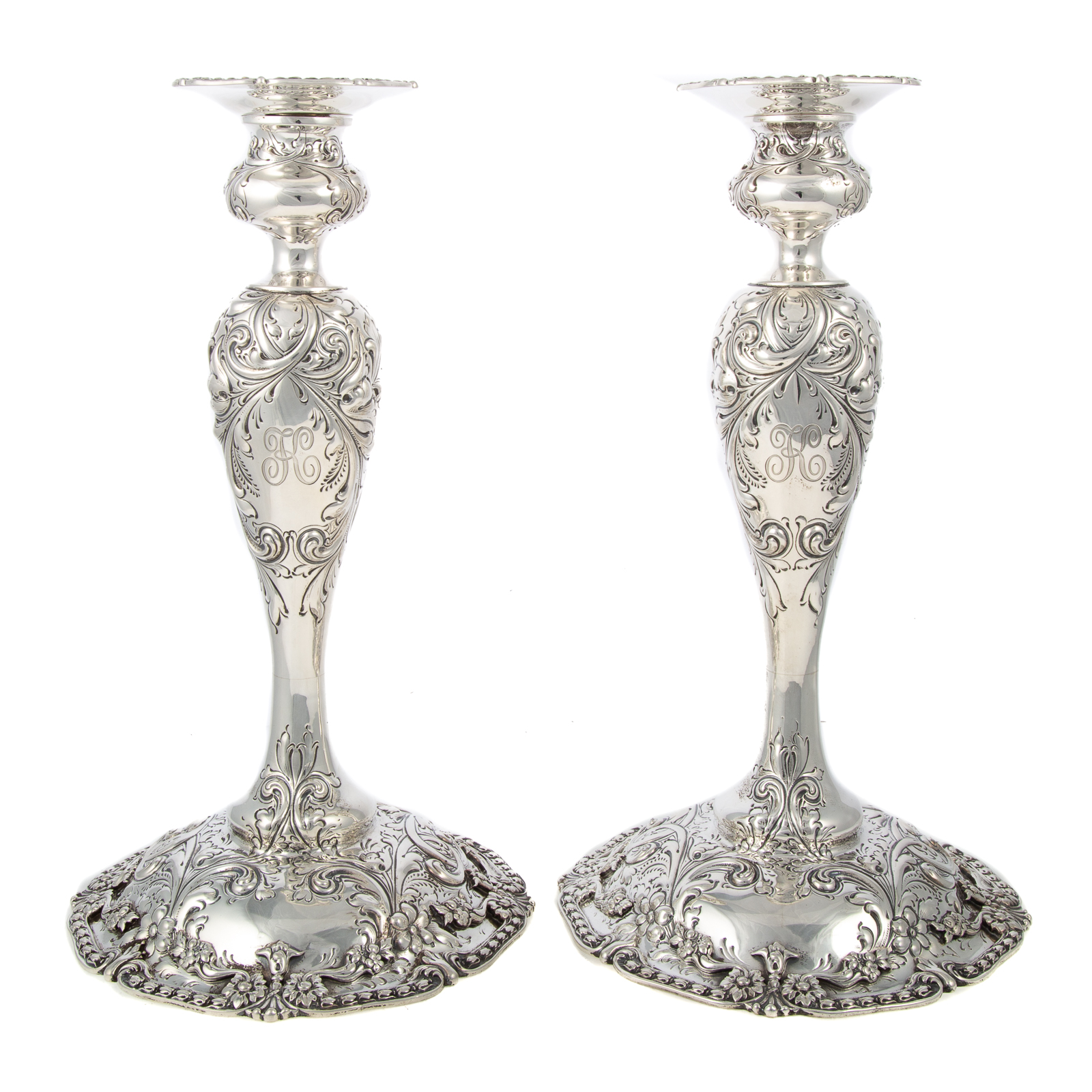 Appraisal: A PAIR OF BAILEY BANKS BIDDLE STERLING CANDLESTICKS Model weighted