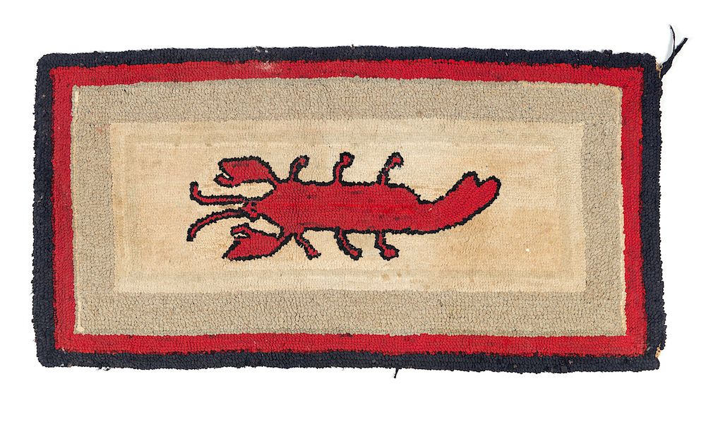 Appraisal: Early Lobster Folk Art Hooked Rug Shows appropriate wear Please