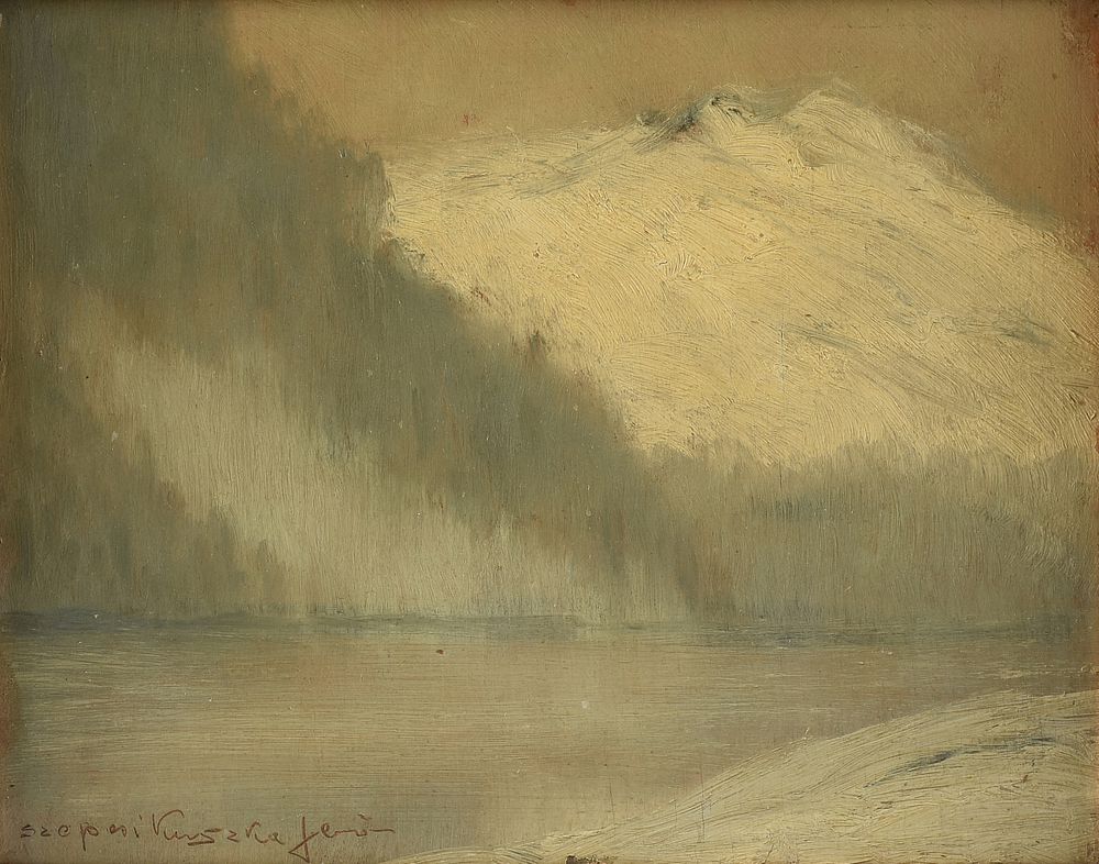 Appraisal: HUNGARIAN SCHOOL A PAINTING Lake in Snowy Mountain Landscape EARLY