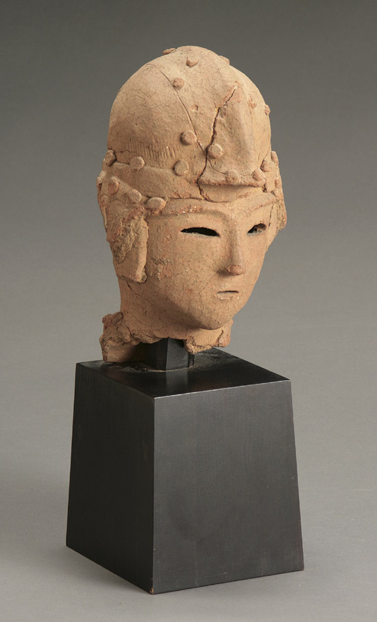 Appraisal: Japanese Terracotta Haniwa Bust of a Soldier Wearing a Helmet