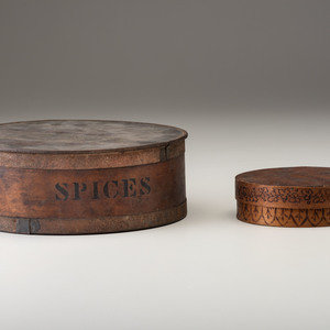 Appraisal: Two Circular Bentwood Boxes American Early th Century one engraved