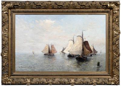 Appraisal: German Grobe painting German - marine scene boats in a