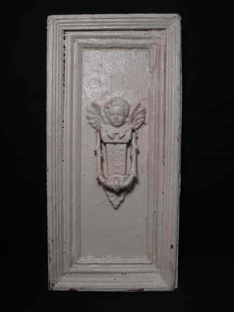 Appraisal: Victorian painted wood panel with attached door knocker in the