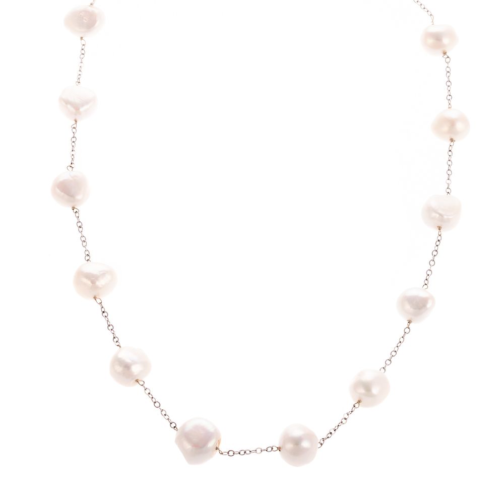 Appraisal: A Ladies Baroque Pearl Station Necklace in K K white