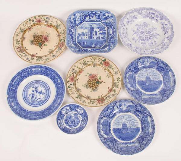 Appraisal: Early transfer decorated china dishes and bowls with scenes buildings