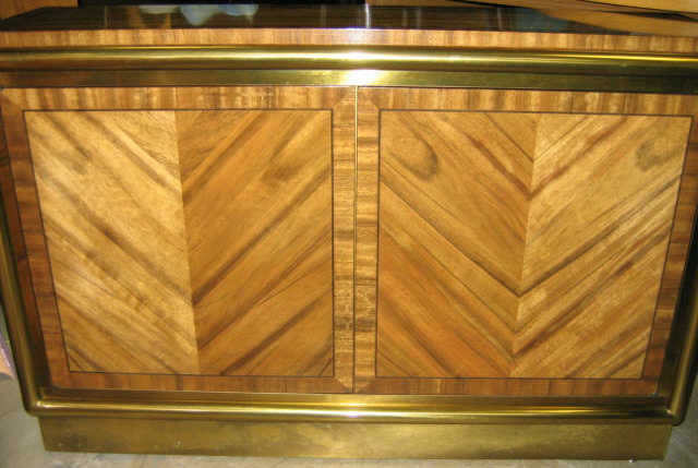 Appraisal: MASTERCRAFT Exotic wood and brass two door cabinet h l