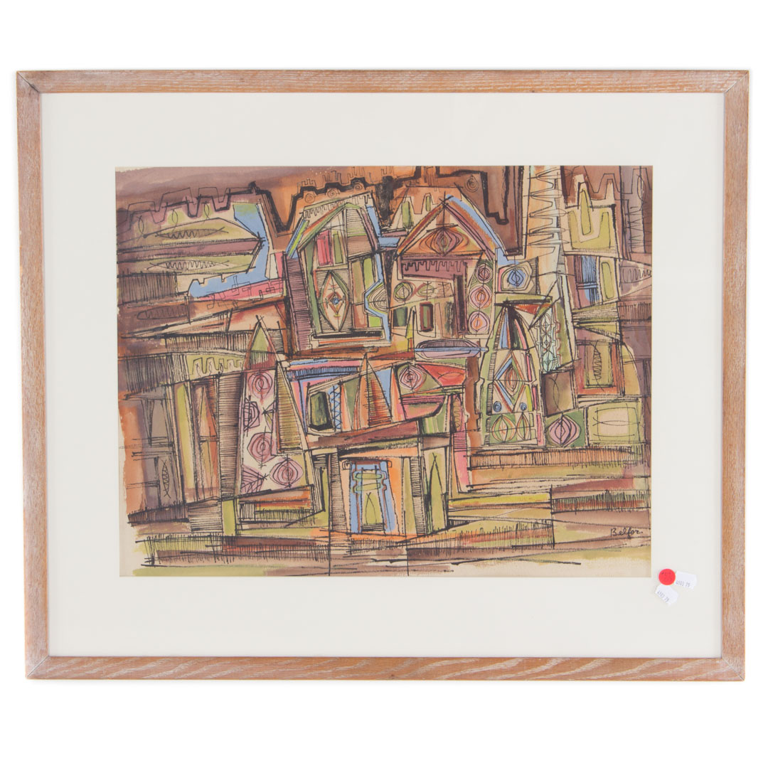 Appraisal: Belfor Abstract watercolor on paper signed framed