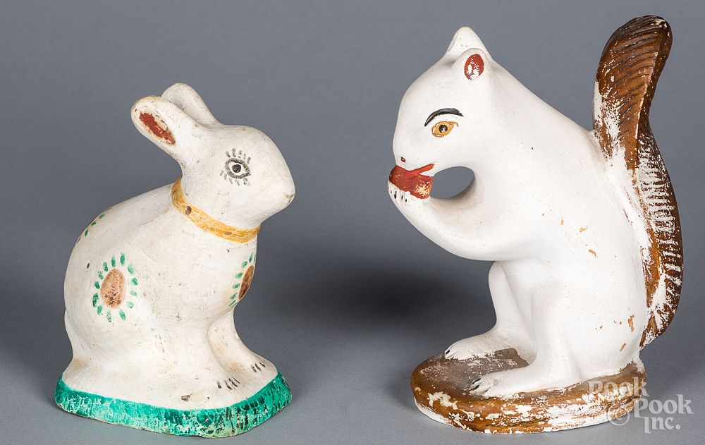 Appraisal: Pennsylvania chalkware squirrel and rabbit Pennsylvania chalkware squirrel and rabbit