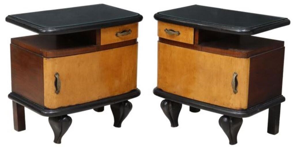 Appraisal: pair Italian Art Deco mixed wood bedside cabinets c s