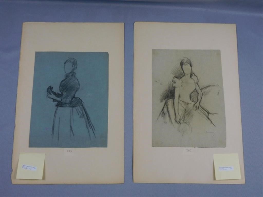 Appraisal: CHARLES MAURIN - FRANCE PAIR OFunfinished charcoal studies of two