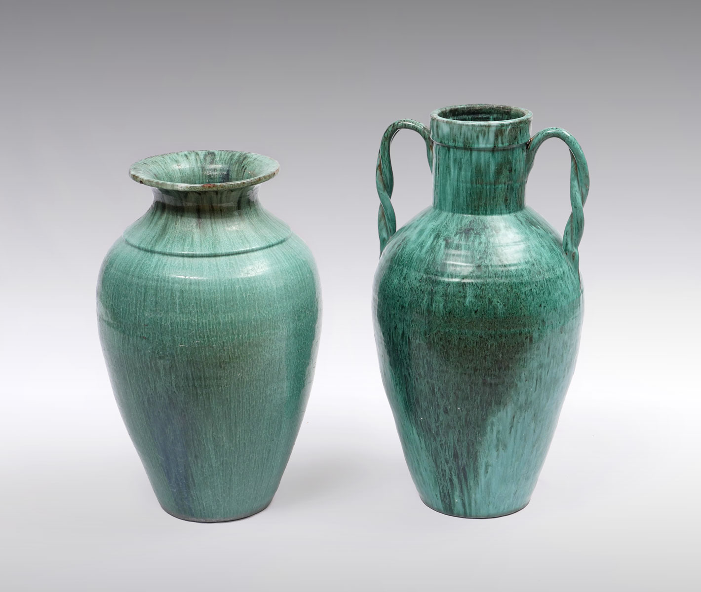 Appraisal: LARGE DRIP GLAZE POTTERY FLOOR VASES Comprising - Baluster form