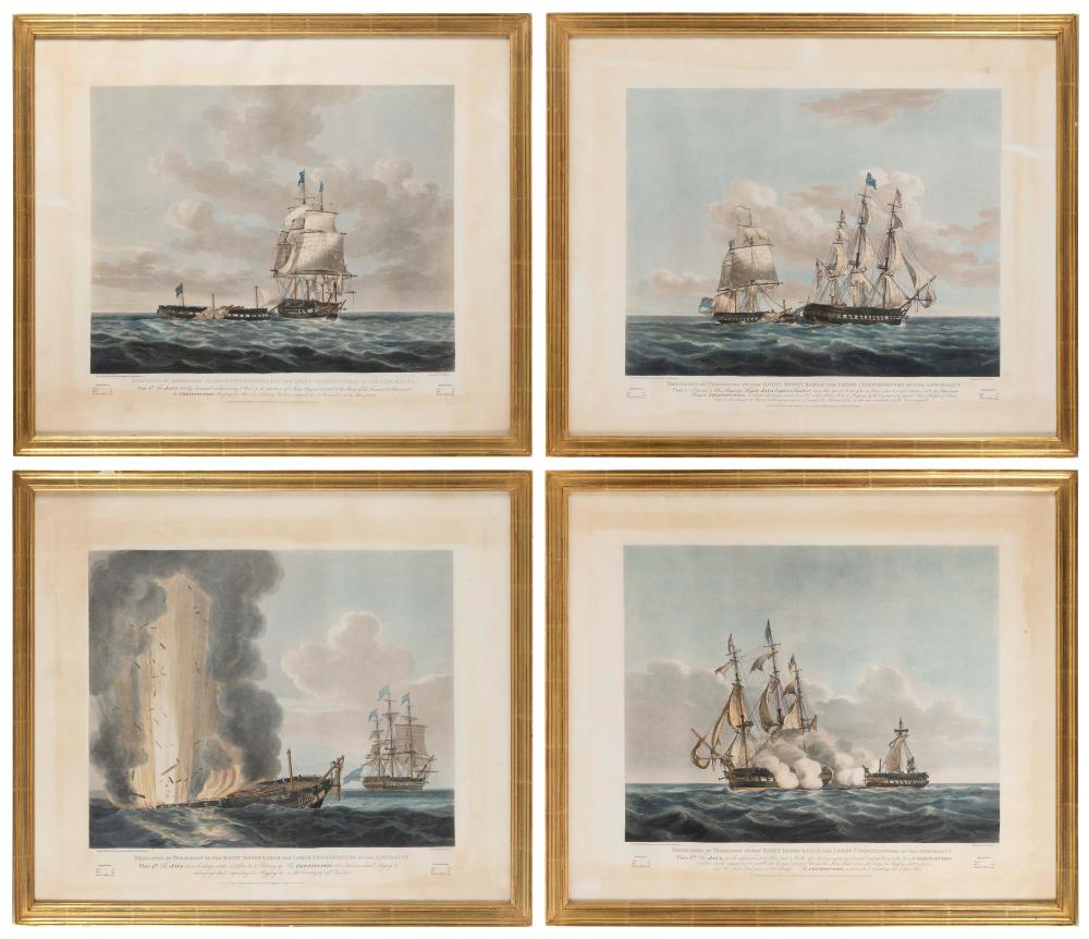 Appraisal: SET OF FOUR NAVAL BATTLE SCENE ENGRAVINGS TH CENTURY EACH