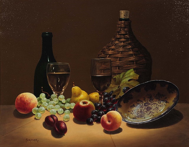 Appraisal: J Fermor th Century Still life of fruit and wine