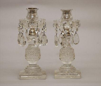 Appraisal: Pair of Regency-Style Cut-Glass Candlesticks