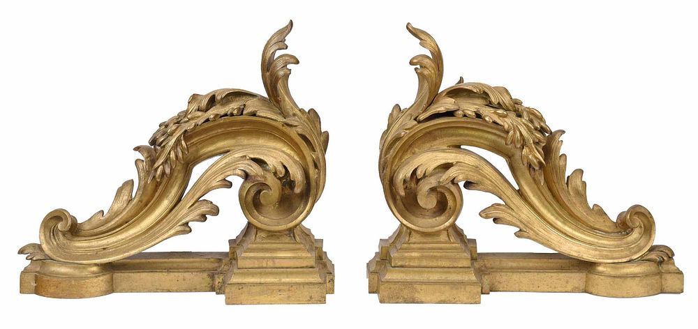 Appraisal: Pair of Louis XV Style Gilt Bronze Chenets French th