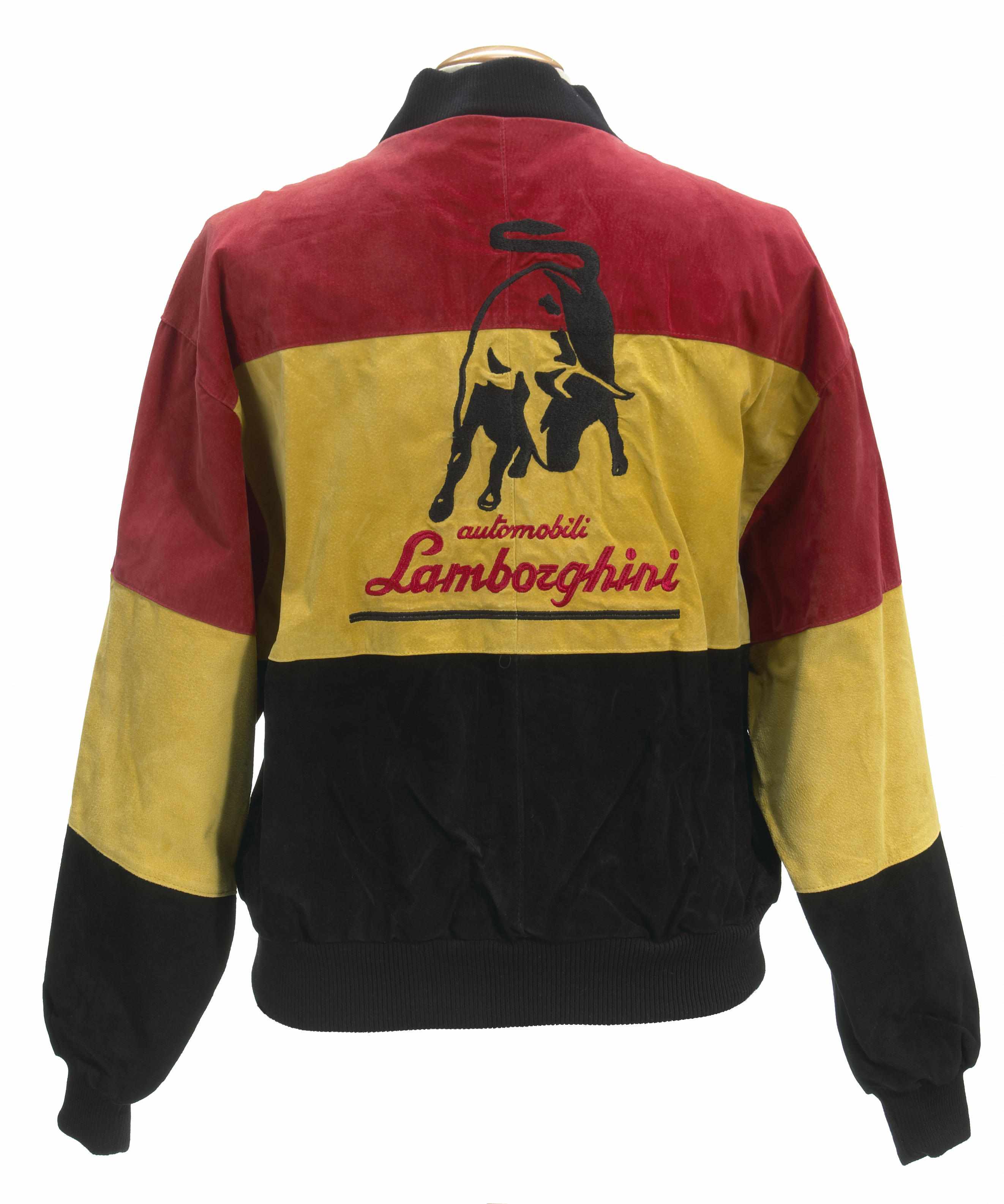 Appraisal: Michael Jakson purchased Lamborghini suede jacket Red black and yellow