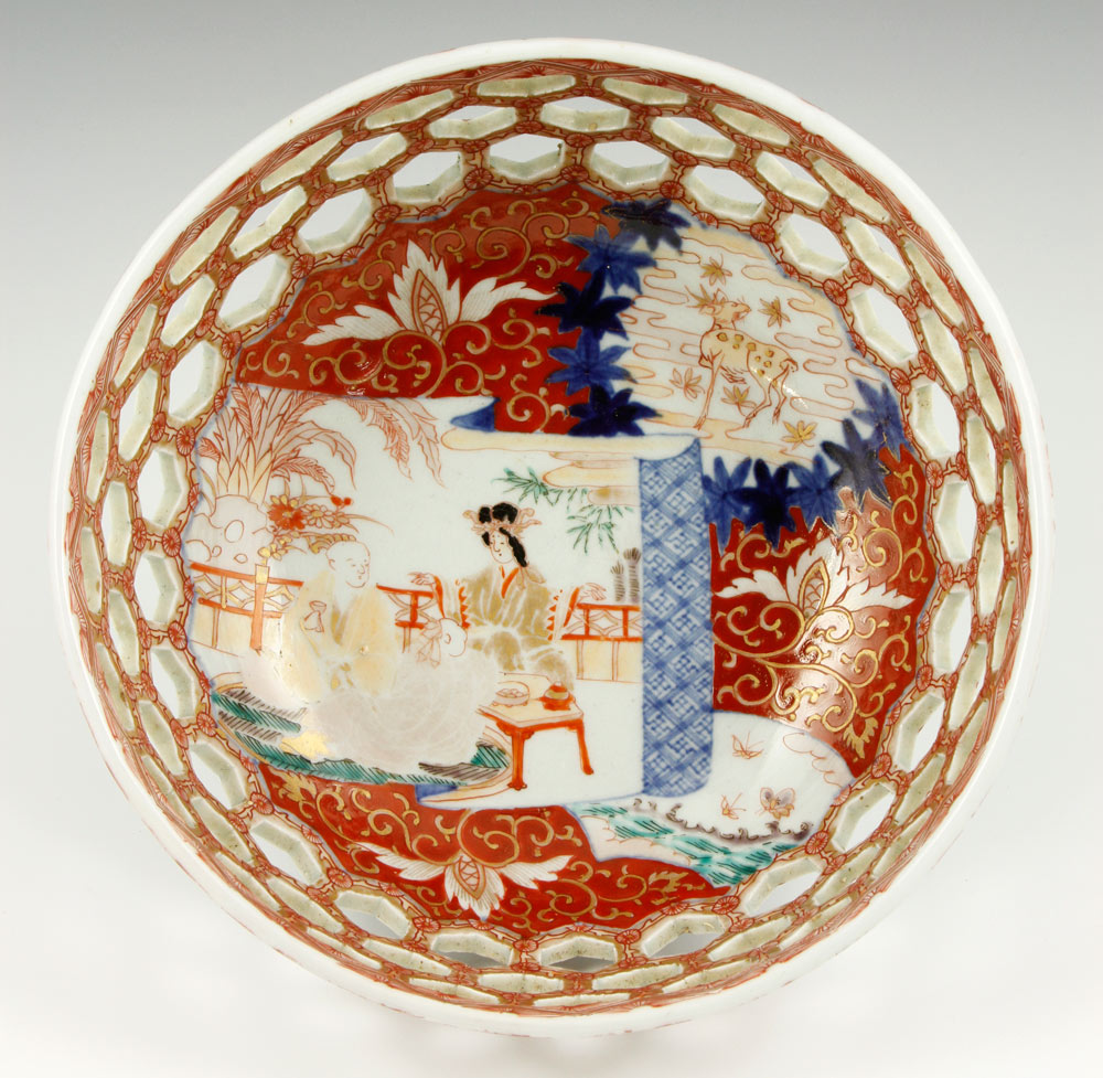 Appraisal: - Japanese Imari Reticulated Bowl Imari reticulated bowl Japan porcelain