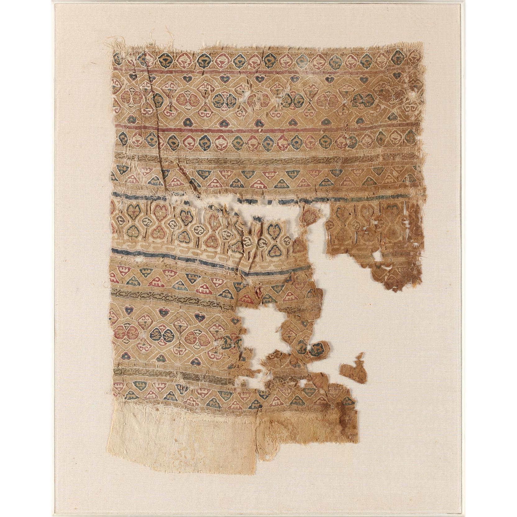 Appraisal: Large Coptic Textile Fragment Egypt th- th century presented behind