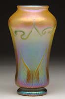 Appraisal: IRIDESCENT ART GLASS VASE Pulled feather decoration from base and