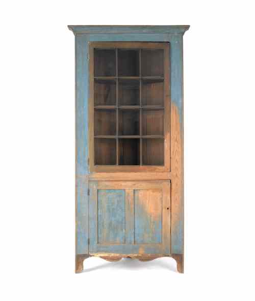 Appraisal: Painted hard pine one-piece corner cupboard early th c h