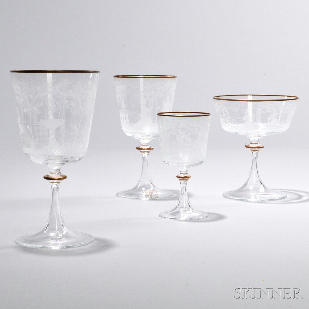 Appraisal: Thirty-one Pieces of Etched and Gilded Stemware late th early