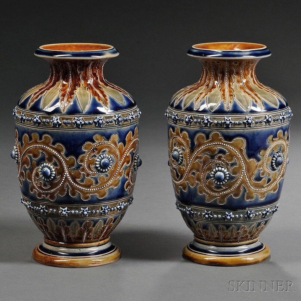 Appraisal: Pair of Doulton Lambeth George Tinworth Stoneware Vases England c