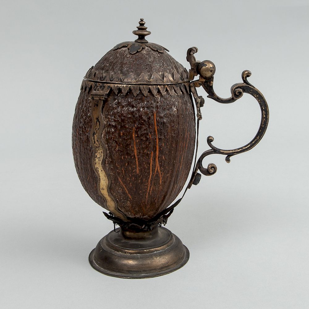 Appraisal: German Late Medieval Style Gilt-Brass-Mounted Coconut Shell Tankard in high