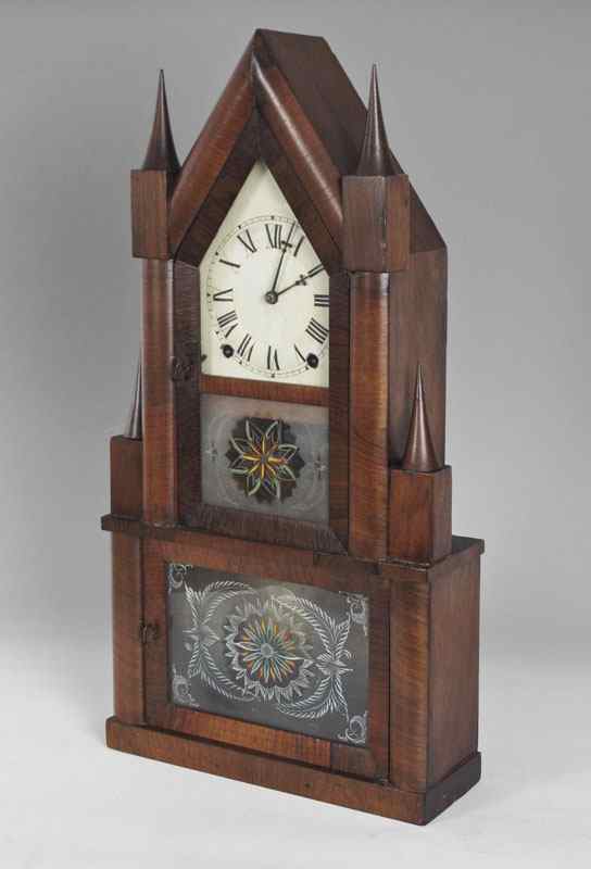 Appraisal: TERRY ANDREWS DOUBLE STEEPLE CLOCK Double steeple case painted metal