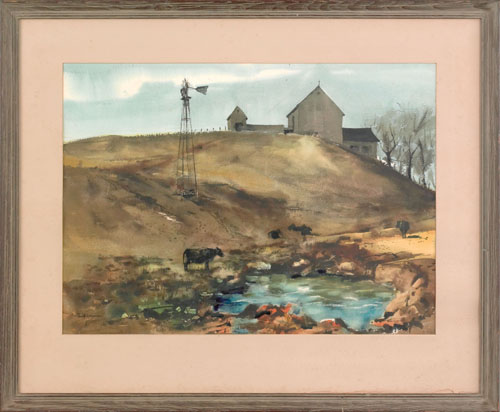 Appraisal: Philip Duane Jamison Jr American b watercolor landscape with farm