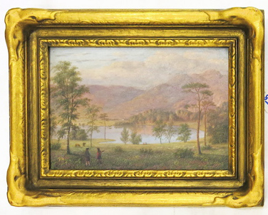 Appraisal: BRITISH LANDSCAPE OIL ON BOARD early th century figures near