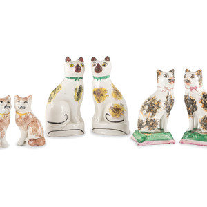 Appraisal: Three Pairs of Staffordshire Glazed Earthenware Cats English th Century