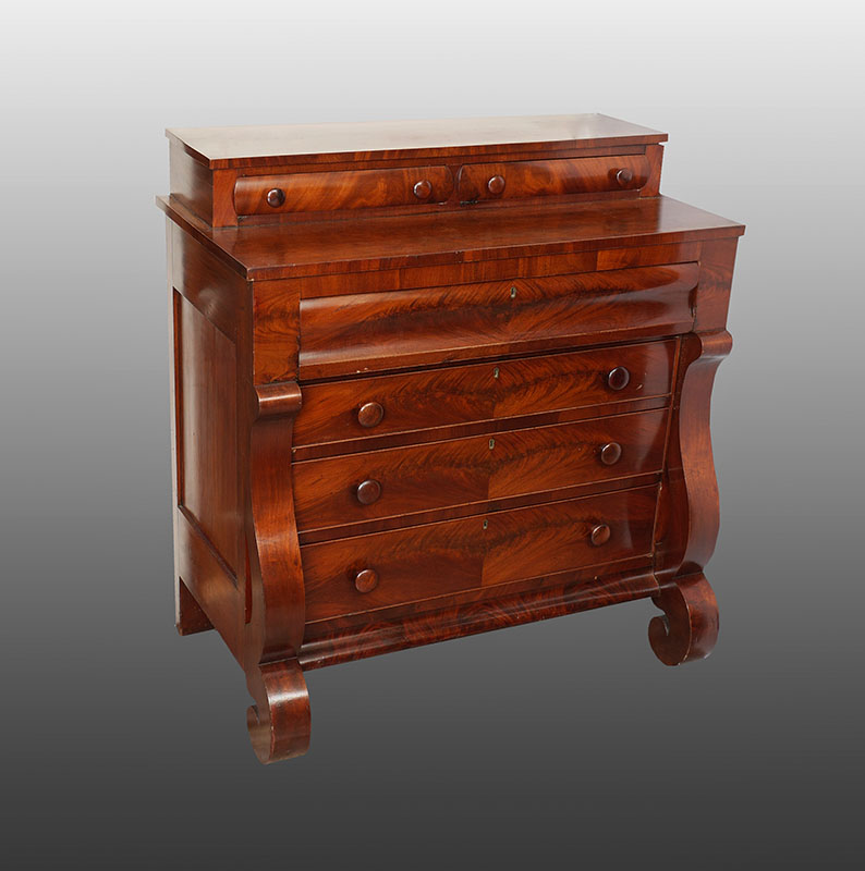 Appraisal: EMPIRE GENTLEMANS CHEST OF DRAWERS Mahogany veneer case drawer top