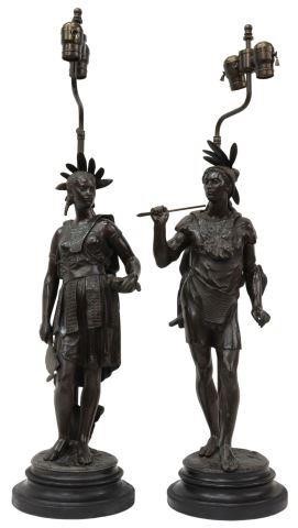 Appraisal: pair Metal table lamps Native American male and female figures