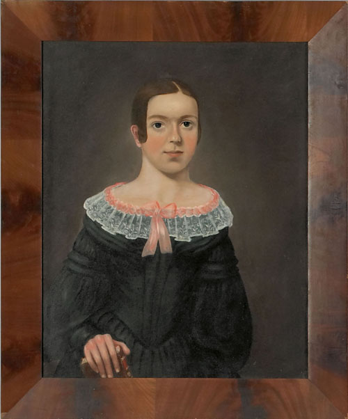 Appraisal: American School mid th c oil on canvas folk portrait