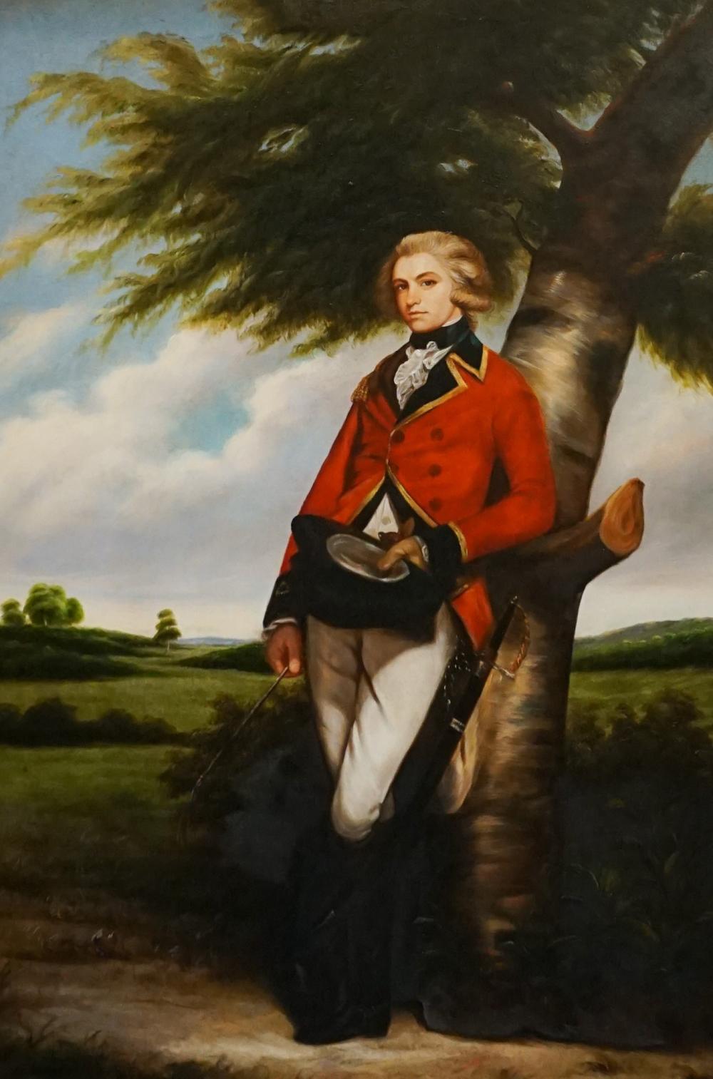 Appraisal: BRITISH SCHOOL TH TH CENTURY RED COAT LEANING ON TREE