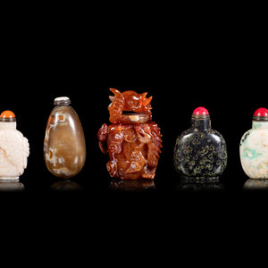 Appraisal: Five Chinese Hardstone Snuff Bottles TH- TH CENTURY comprising a