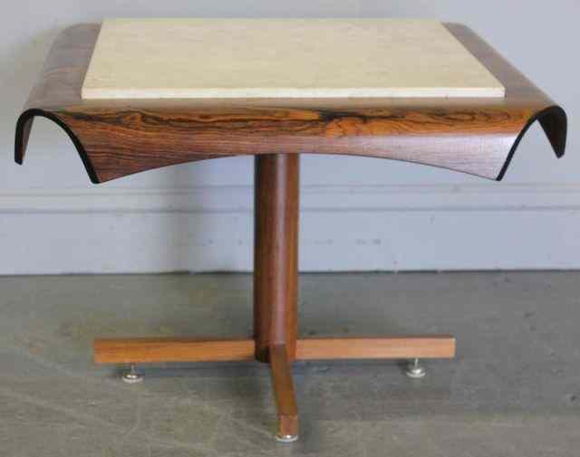 Appraisal: Midcentury Rosewood Brazilian Marble TopOccasional Table with Rolled Edges From