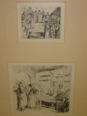 Appraisal: SIR FRANK BRANGWYN Interior Scenes with Figures two etchings unsigned