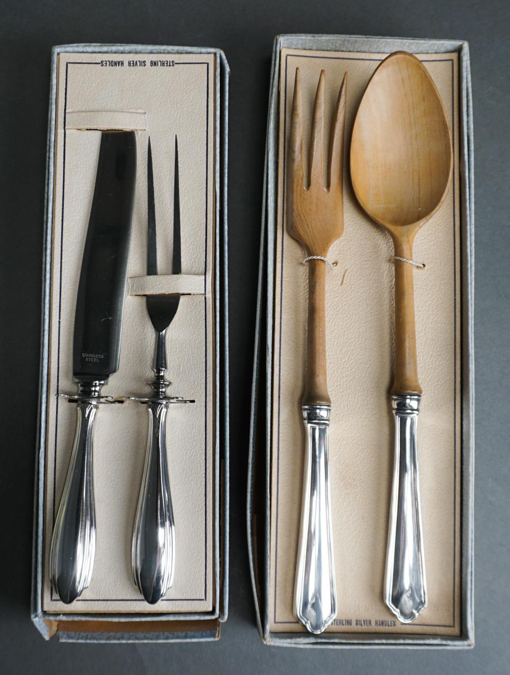 Appraisal: STERLING SILVER HANDLE CARVING SET AND SALAD SETSterling Silver Handle