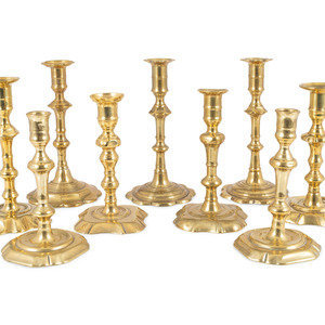 Appraisal: Nine English Brass Candlesticks th Century Height of tallest inches