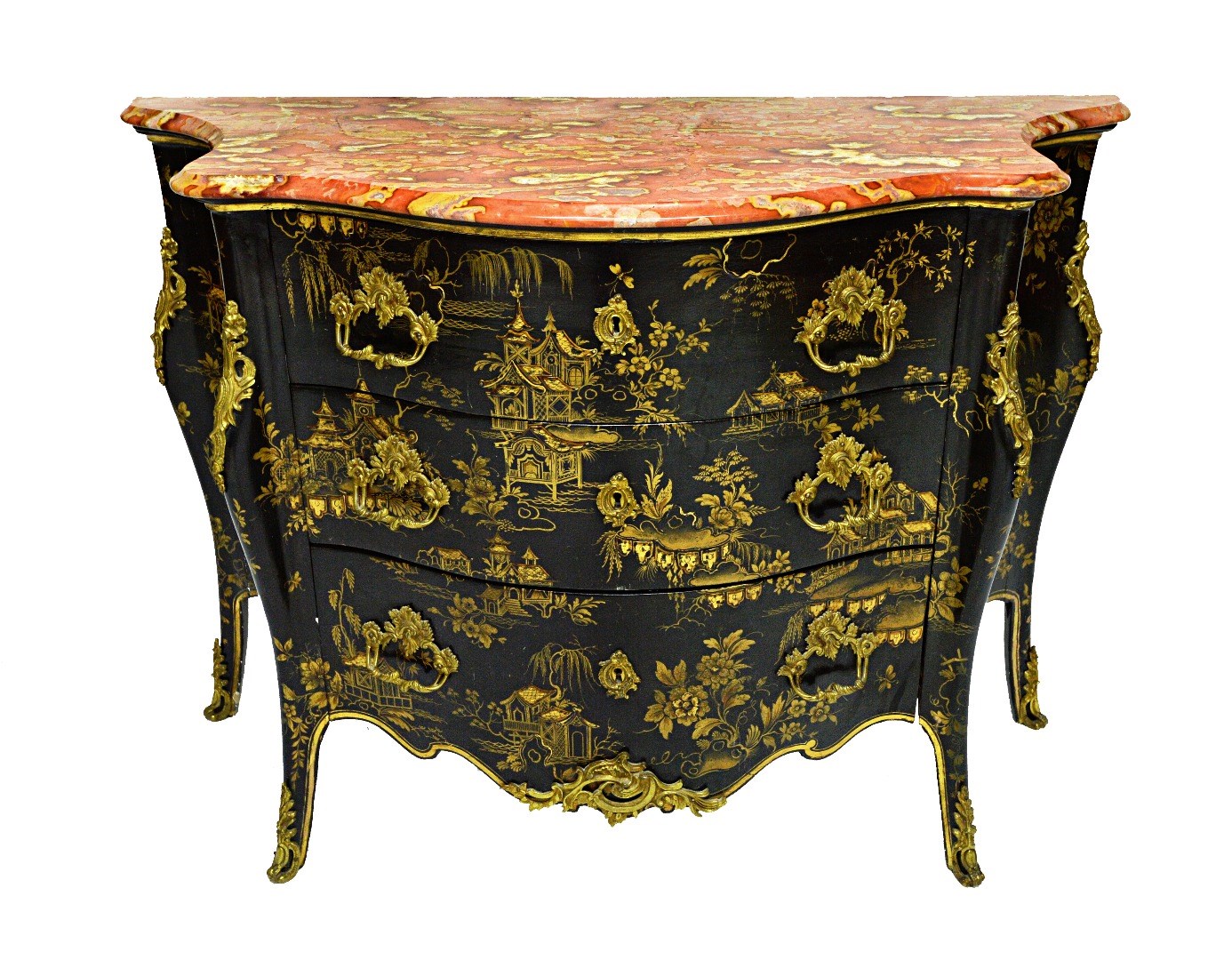 Appraisal: A Louis XV style gilt metal mounted black lacquer chinoiserie