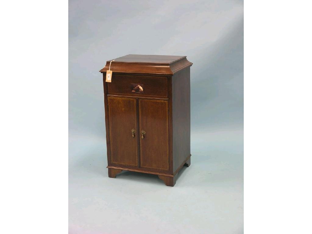 Appraisal: An early th century inlaid mahogany gramophone cabinet hinged top