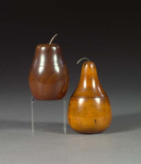 Appraisal: Two Pear-Shaped Tea Caddies one an English turned mahogany tea