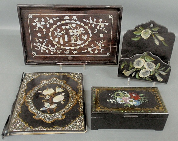 Appraisal: - Chinese mother-of-pearl inlaid tray x Victorian lacquerware and mother-of-pearl