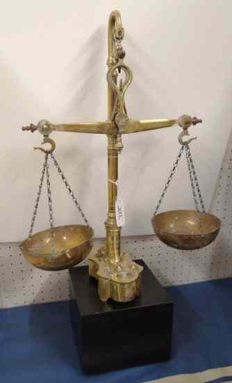 Appraisal: Brass scale with weights '' Ht