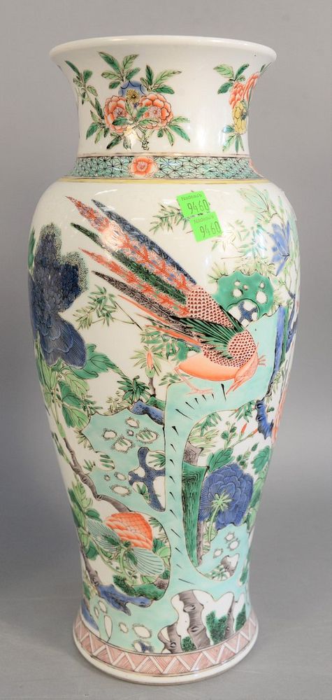 Appraisal: Chinese Famille Verte porcelain vase Baluster form having painted birds