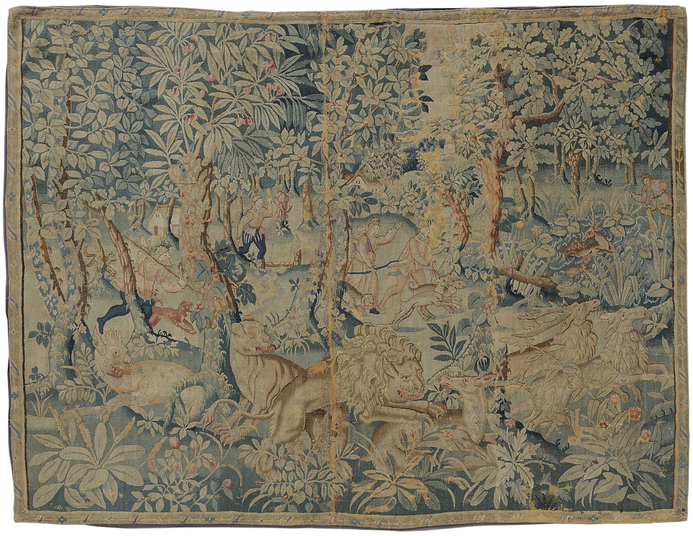 Appraisal: Verdure Tapestry With Hunt Scenes Continental probably th century th